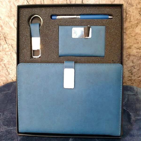 Blue Gift Box 4-Item - Diary, Small Diary, Keychain , Pen